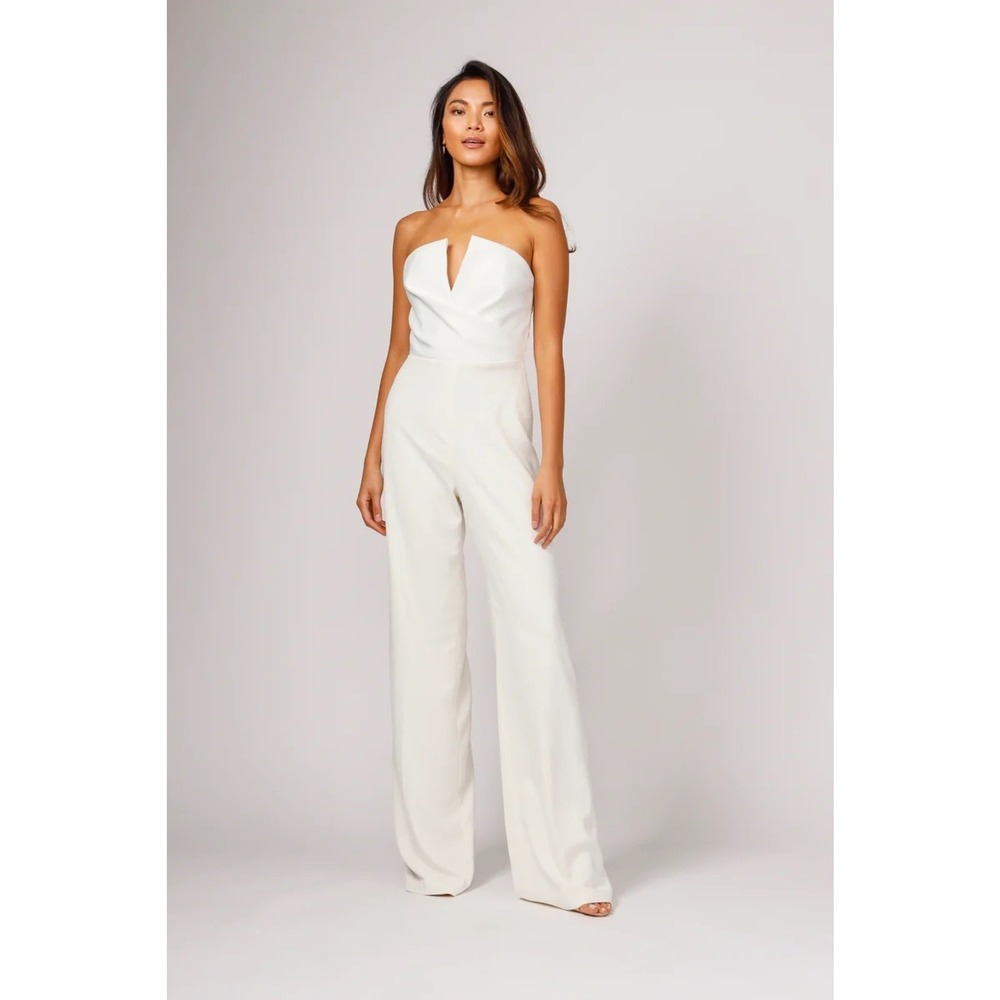Jay Godfrey Dawson Strapless Satin Wide Leg Jumpsuit Diamond White (0) CLEARANCE